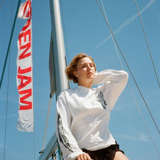 Kristina Vazovsky, founder of Hidden Jam, aboard the Hidden Jam flag boat